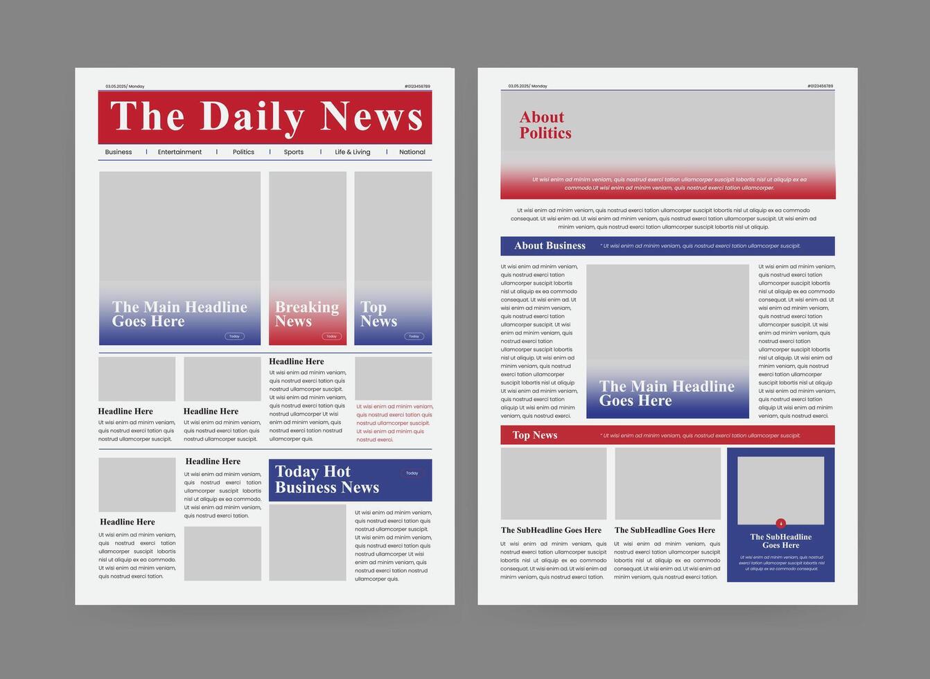 Newspaper Design, The Daily Newspaper, Multipurpose Newspaper Template. vector