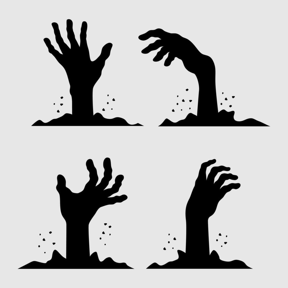 zombie hand silhouette illustration coming out of the ground vector