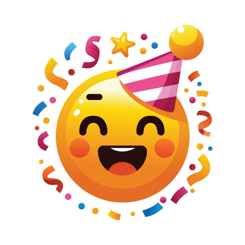 Party Emoji with Confetti and Party Hat Celebrating Happiness vector