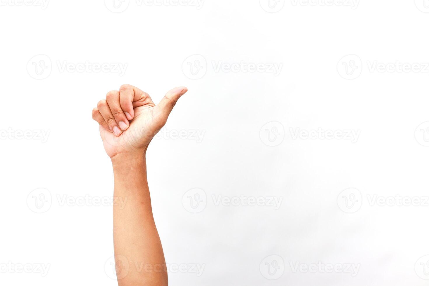 A person's hand giving a thumbs up, isolated on white background photo
