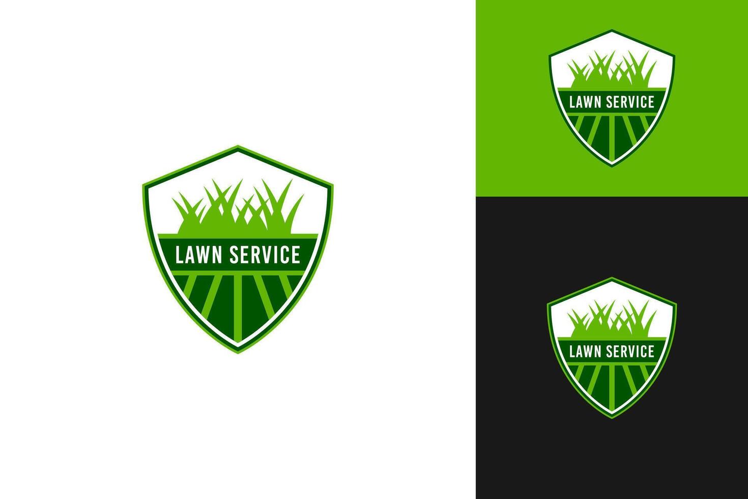 Shield badge lawn service logo design template concept illustration vector