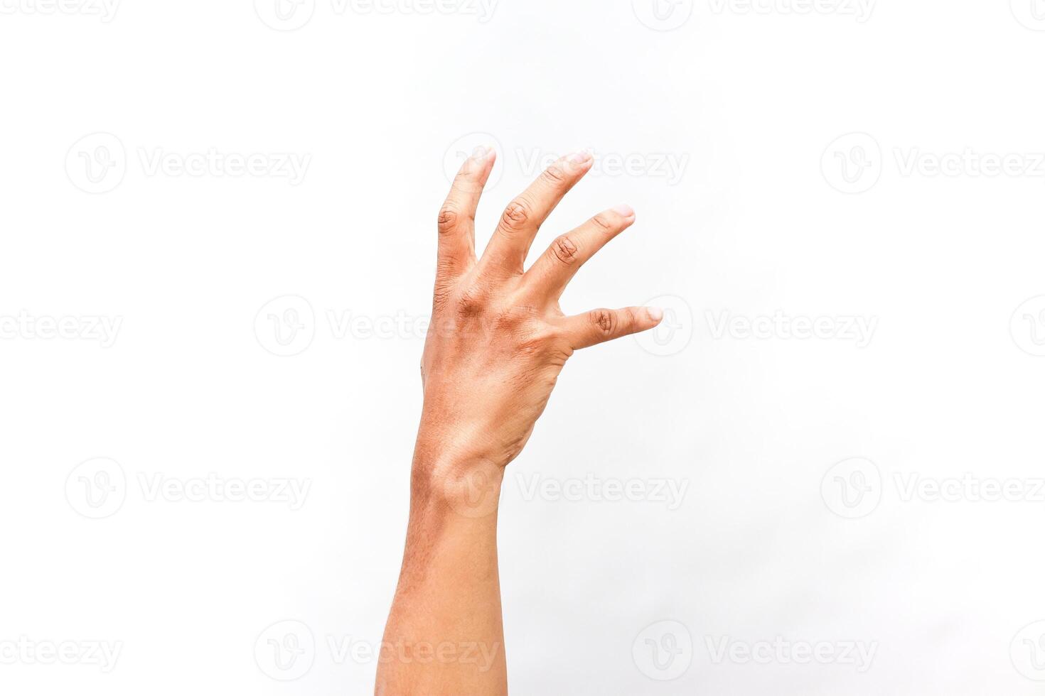 Arm Stretching Upward Against Clean White Backdrop in Studio Portraiture photo