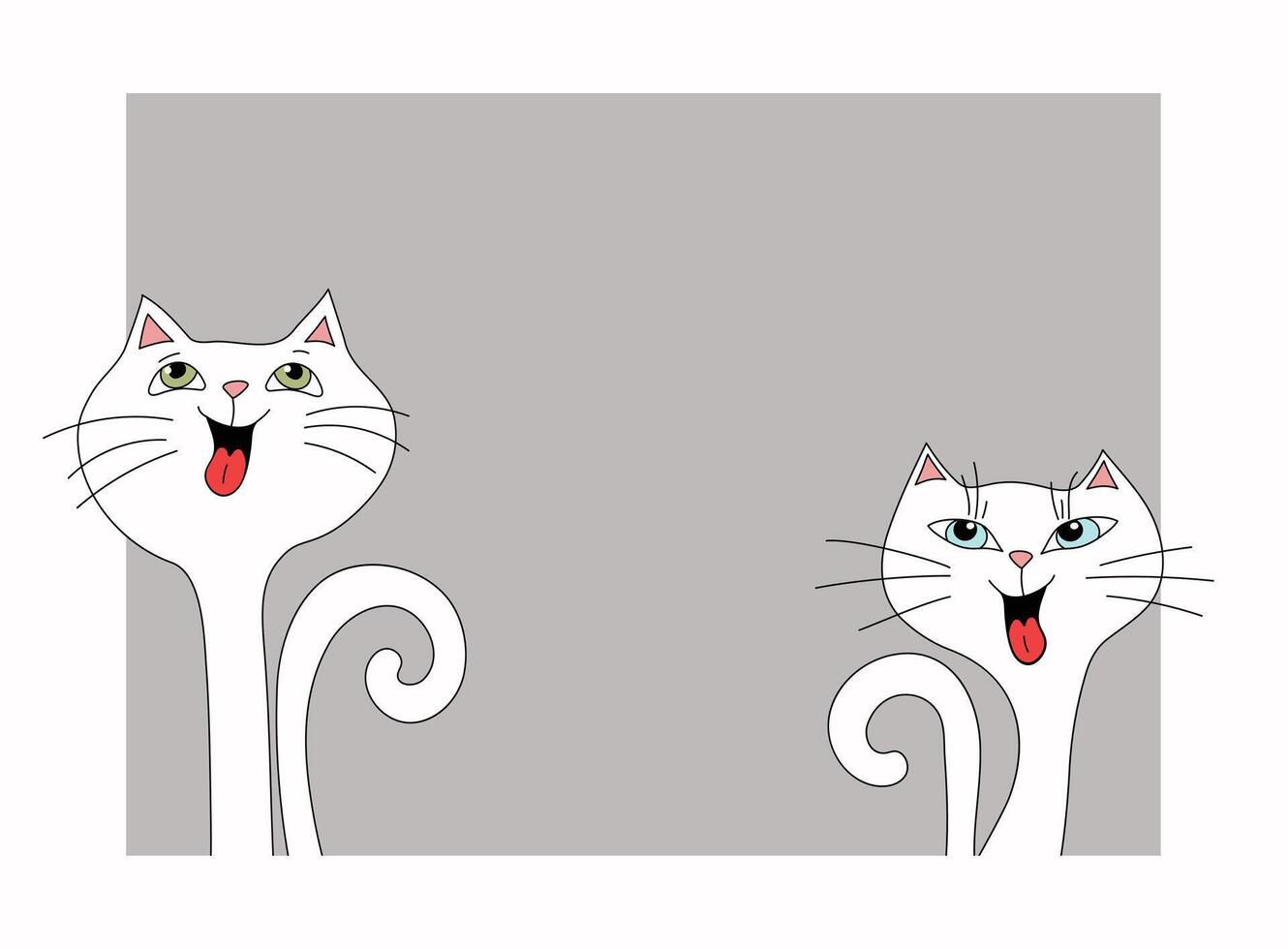 Cartoon funny cats. Frame, border with pets, kittens. Place for text, postcard design, information banner, pet good, adoption of homeless animals. Funny laughing cats, isolated background. vector