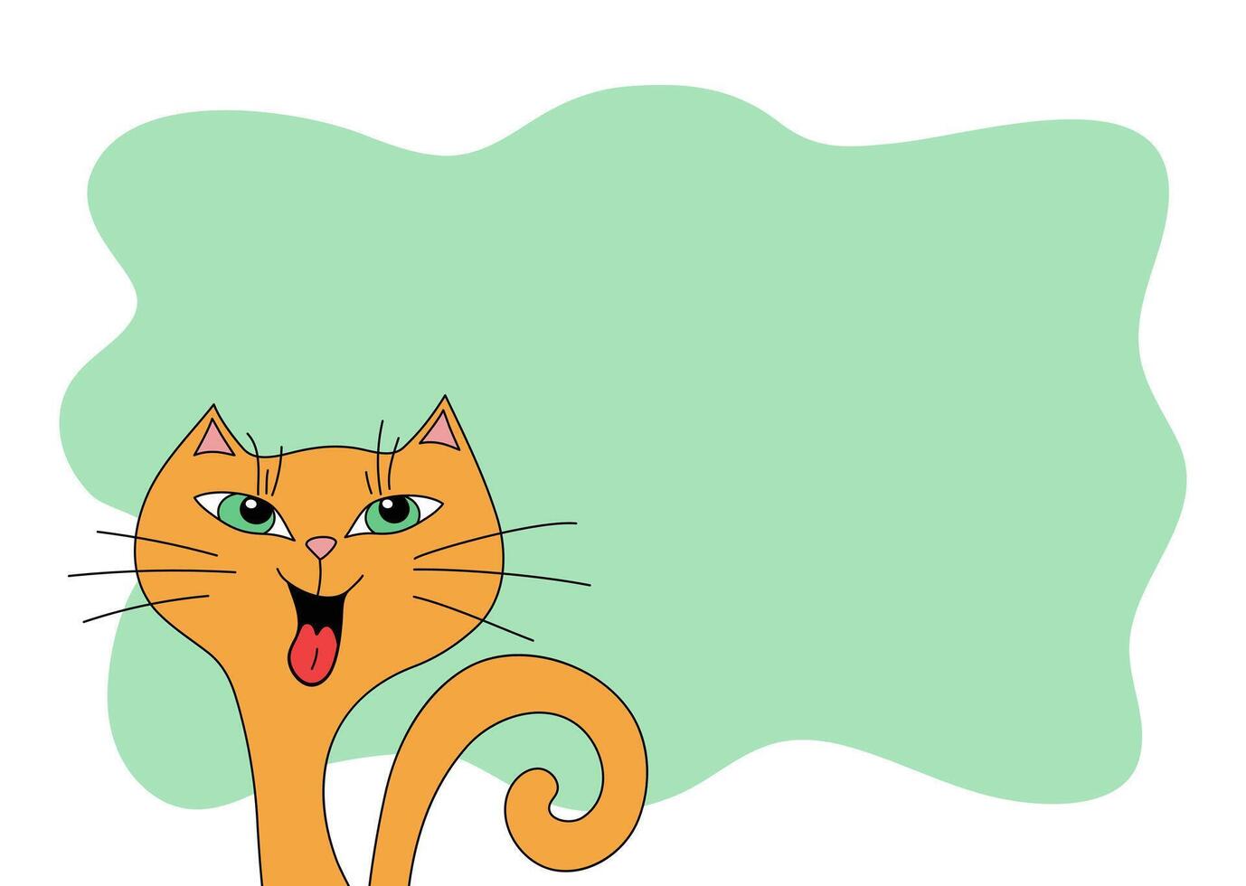 Frame, banner. Cartoon funny ginger cat. Domestic animal, kitten. Funny laughing cat. Postcard design, flyer design. Place for text, isolated background. vector