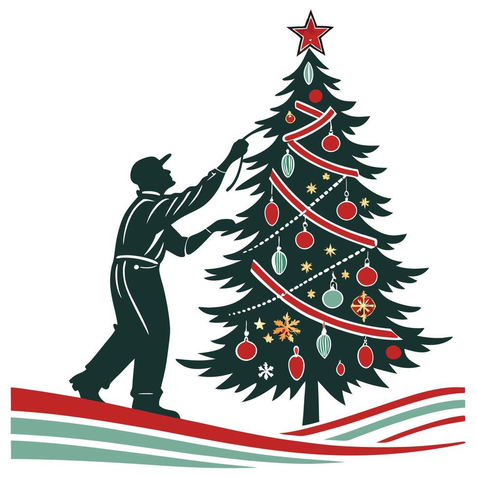 Festive Christmas Tree Decoration - Holiday Celebration Silhouette Art vector