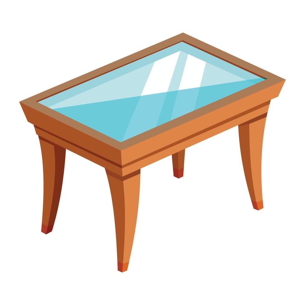 Wooden Table with Glass Top on White vector