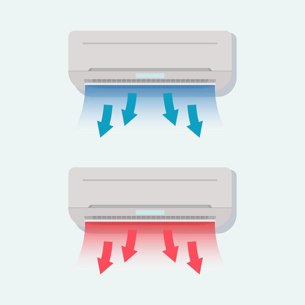 Cold and warm air coming out of the air conditioner design illustration vector