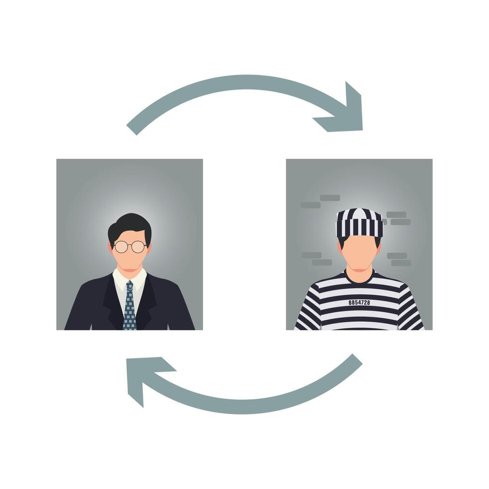 Businessman change to the prisoner and vice versa illustration vector