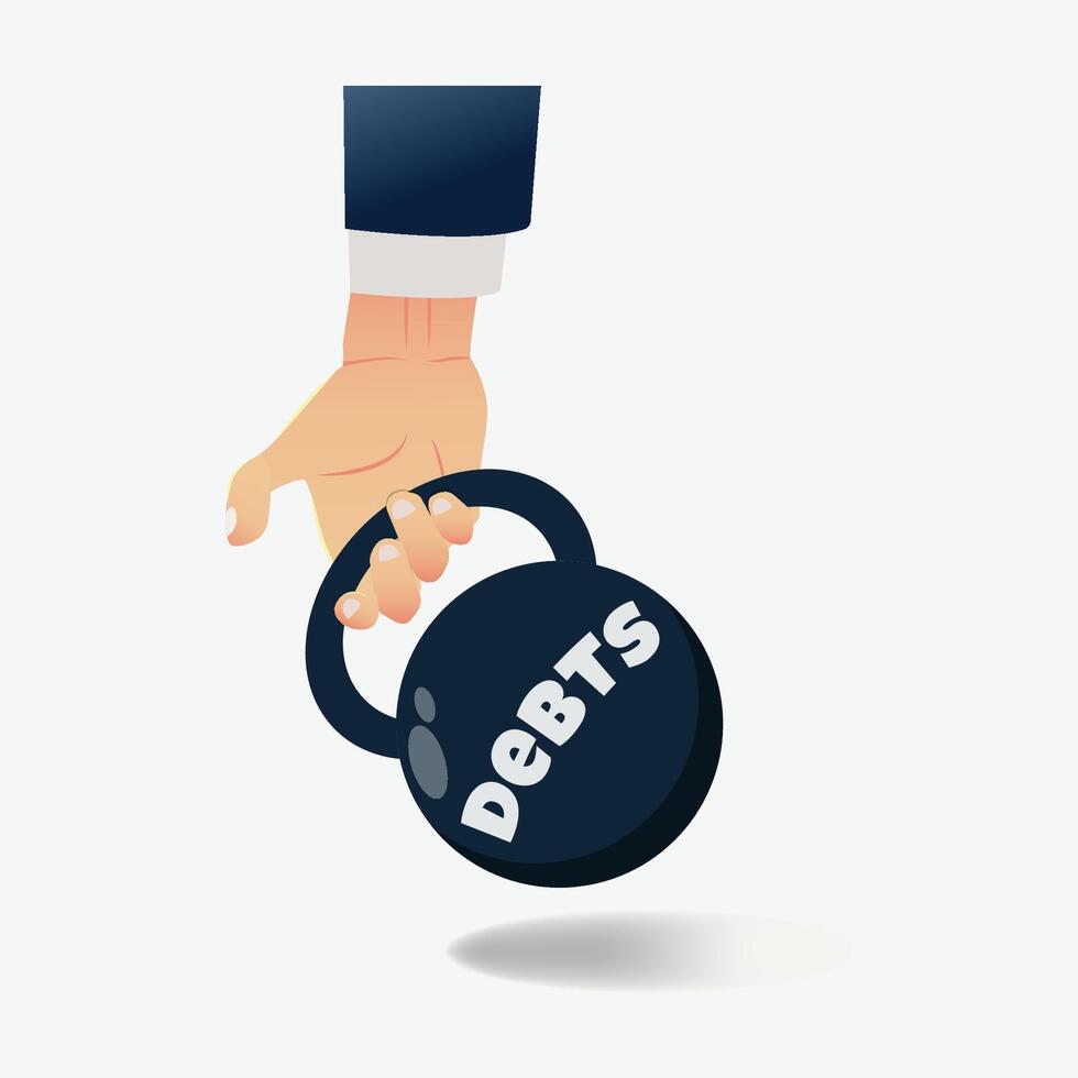 Hand of businessman lifting debts ball design illustration vector