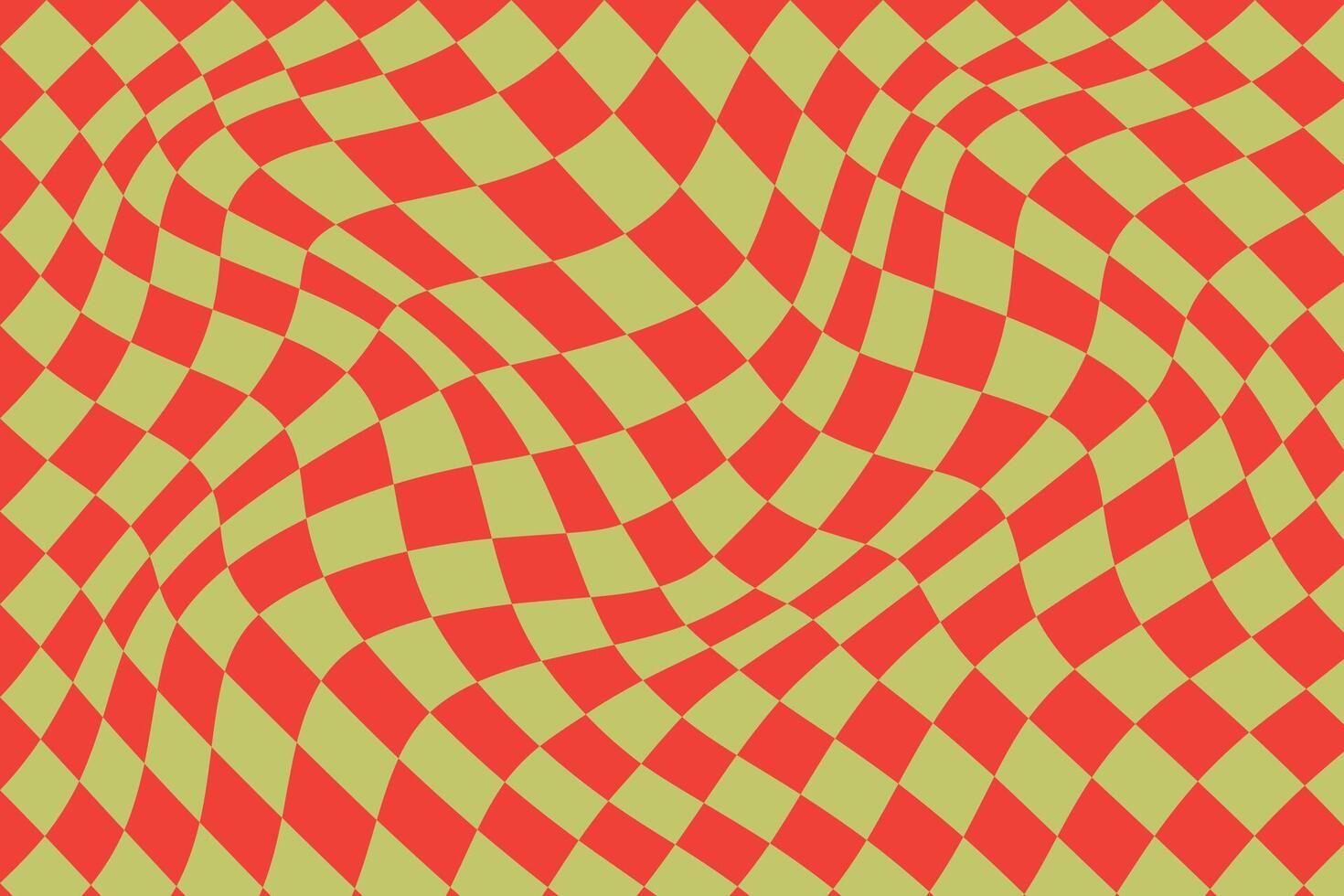 simple abstract light olive color square grid line wavy pattern on orange color background wavy pattern in retro colors distorted wavy checkered pattern with red and yellow optical illusion effect vector