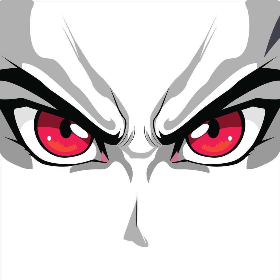 Intense Red Anime Eye Illustration with Angry Expression vector