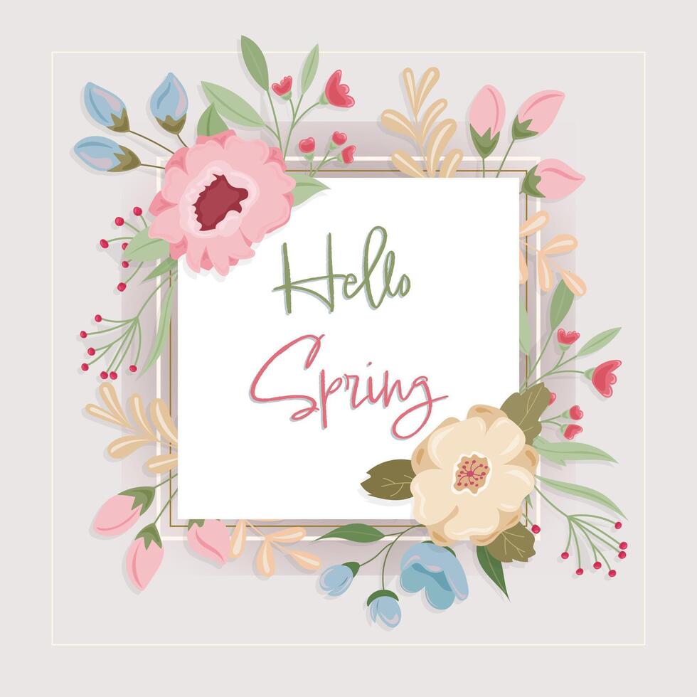 Floral frame with pastel flowers and square design vector