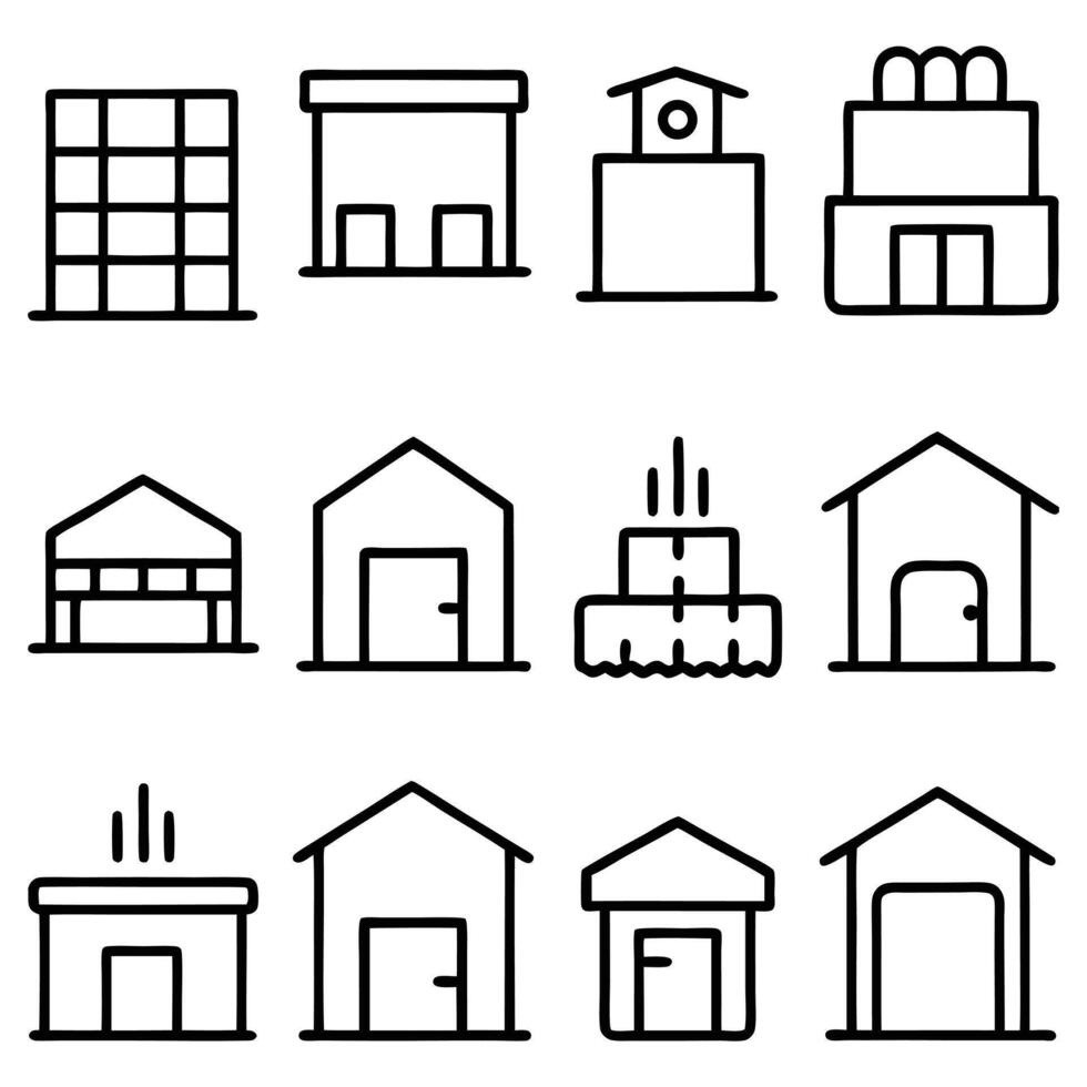 line art building icons set design vector
