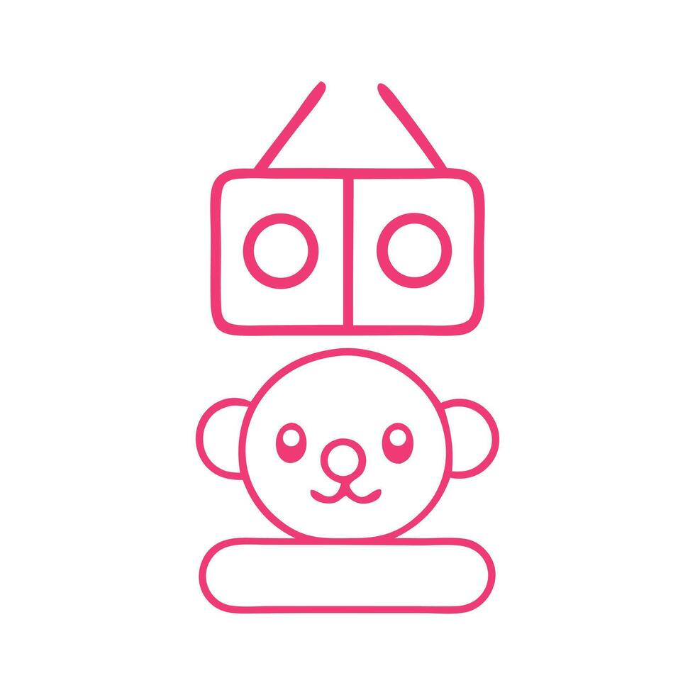 a pink line icon of a monkey with a box on top vector