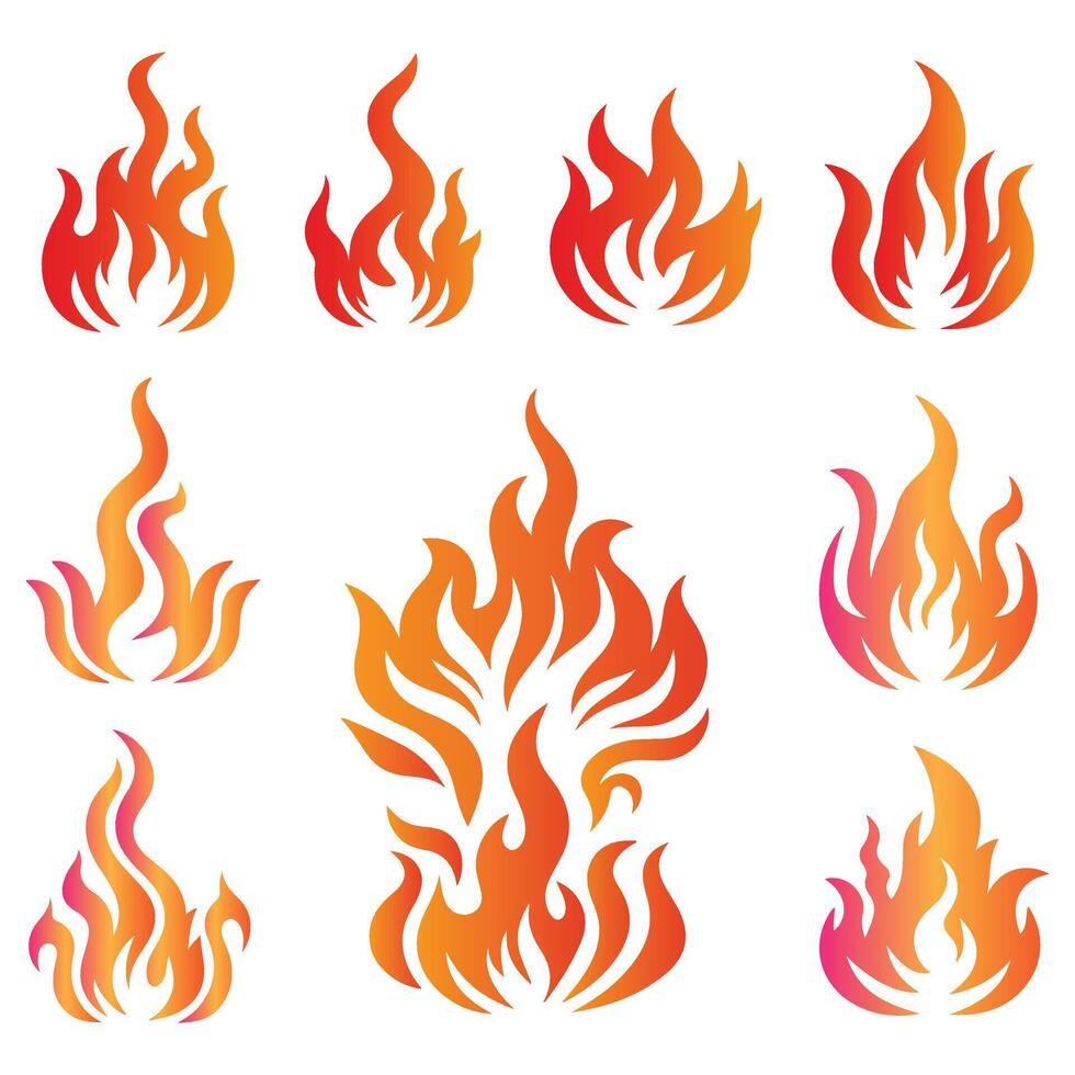 Set of fire icons with various flame designs vector