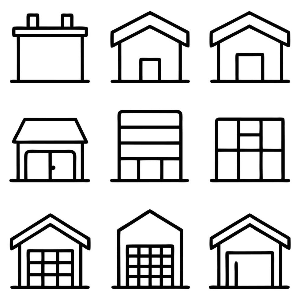 set of line art icon building design vector