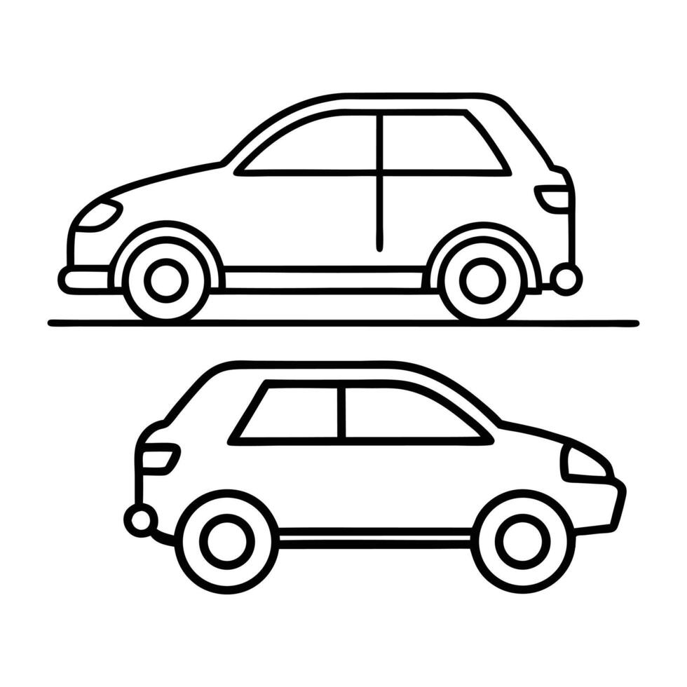 two cars are shown in a line drawing vector
