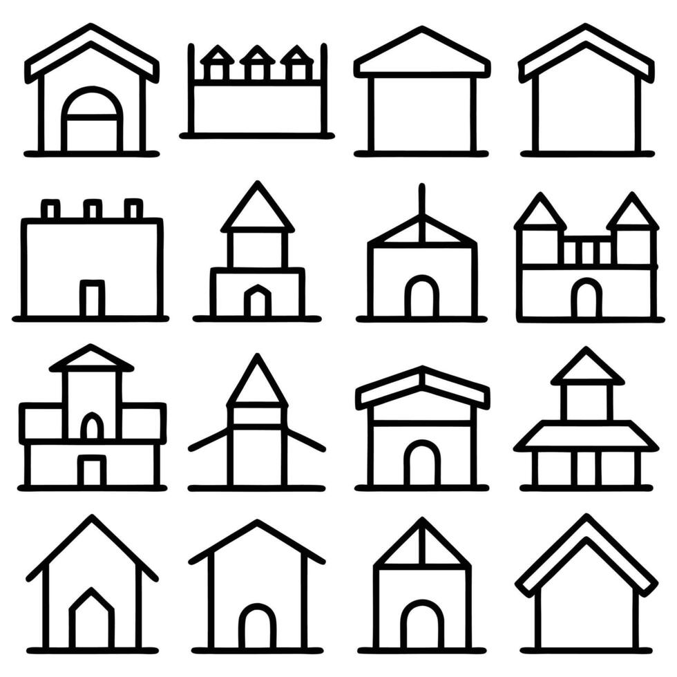 a set of house icons in black and white vector