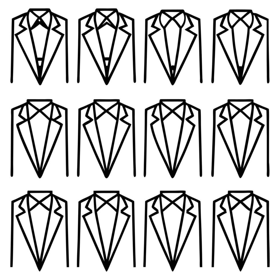a set of six black and white tuxedo jackets vector