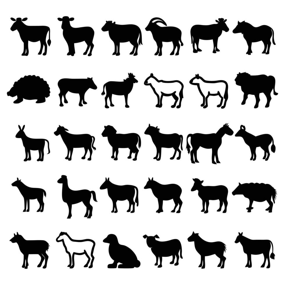farm animals silhouettes set of farm animals vector