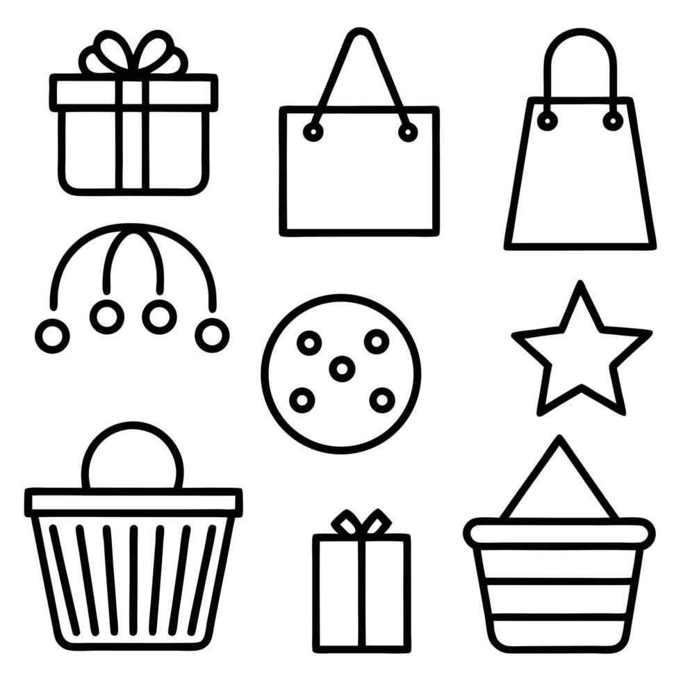shopping basket icon set line art design vector