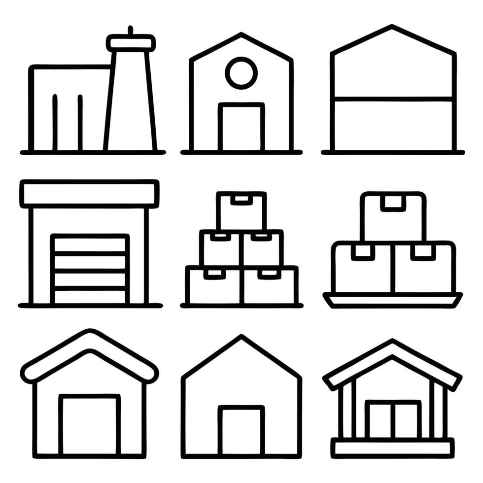 a set of icons depicting various types of buildings vector