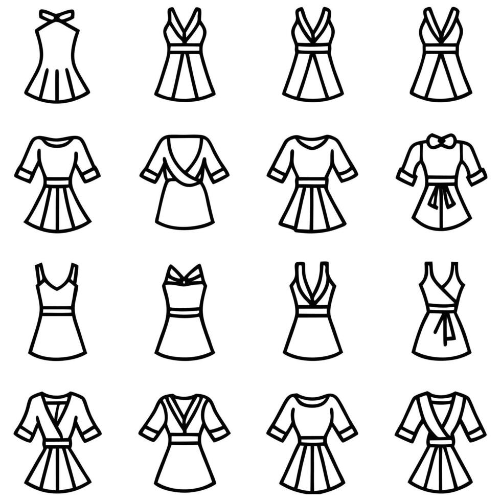 a set of different dresses and tops vector