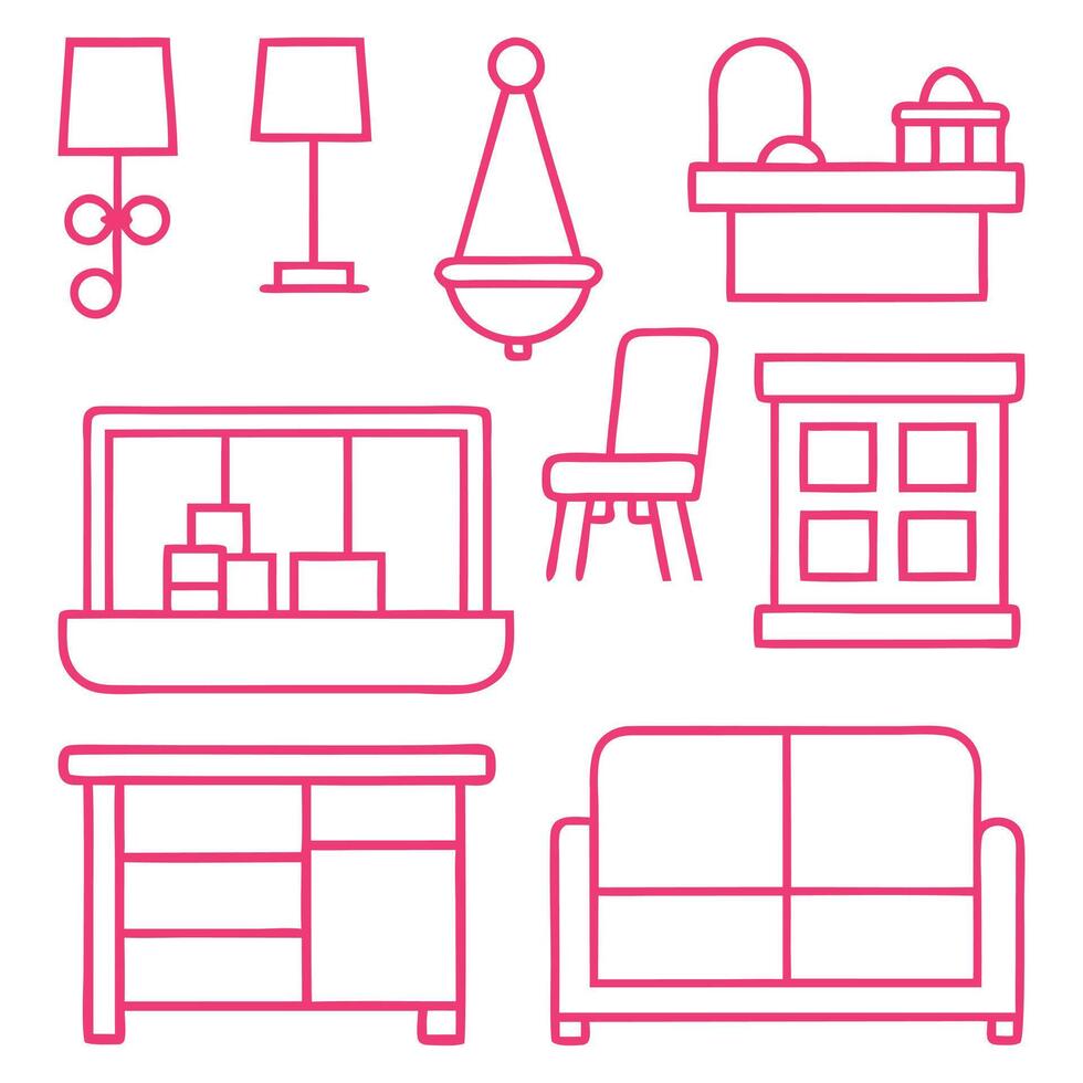 a set of furniture icons in a line style vector