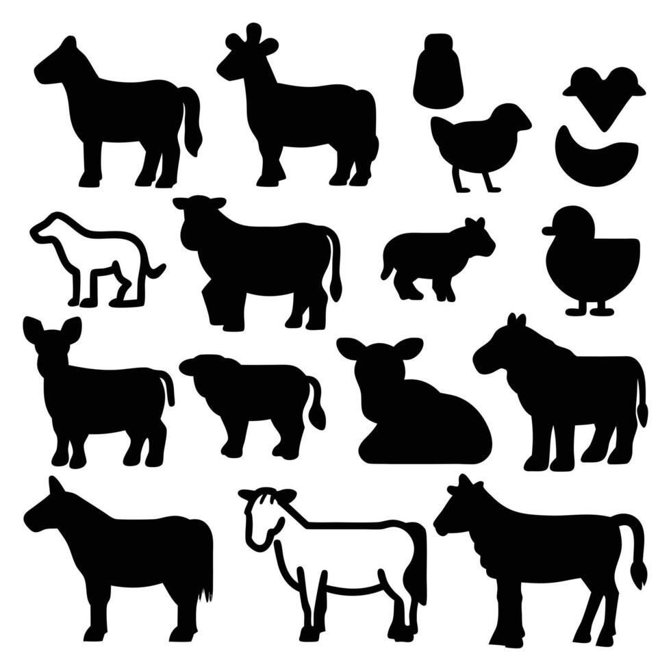 farm animals silhouettes set design on a white background vector