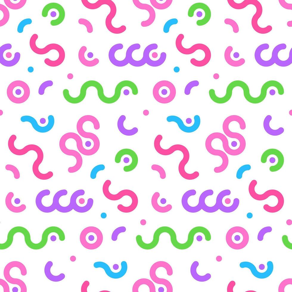 Colorful seamless pattern of bright meandering lines on white background vector