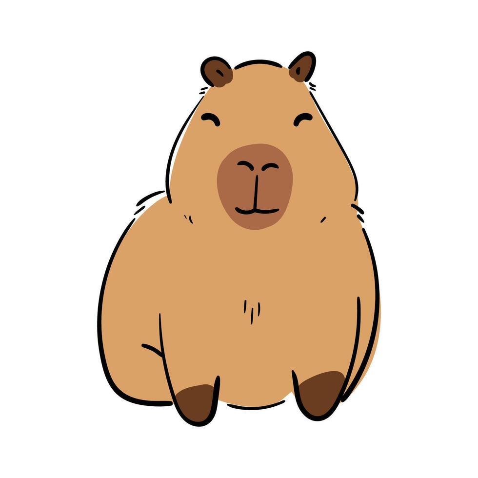 Capybara Sitting and Resting Illustration in Flat Style. isolated on white. Line art doodle. Adorable Animal Design, Perfect for Children s Books, Stickers, Merchandise. vector