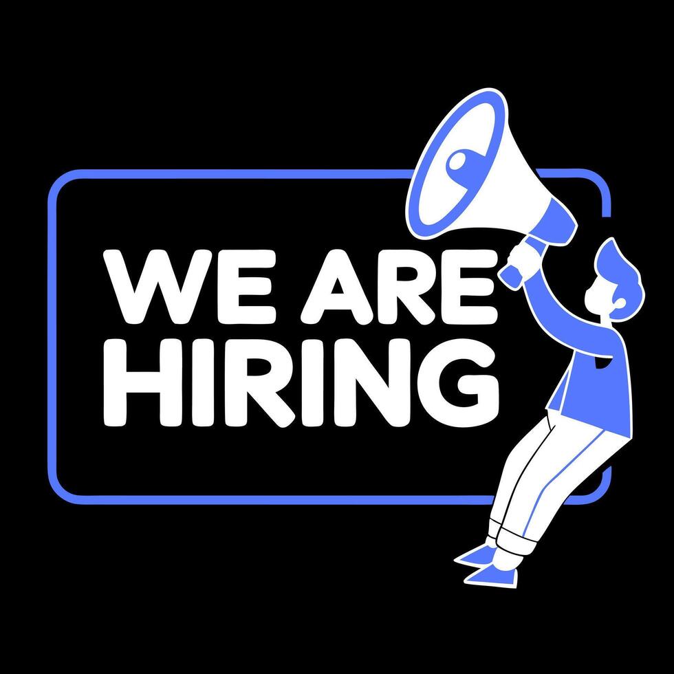 We are hiring logo with a man holding a megaphone vector