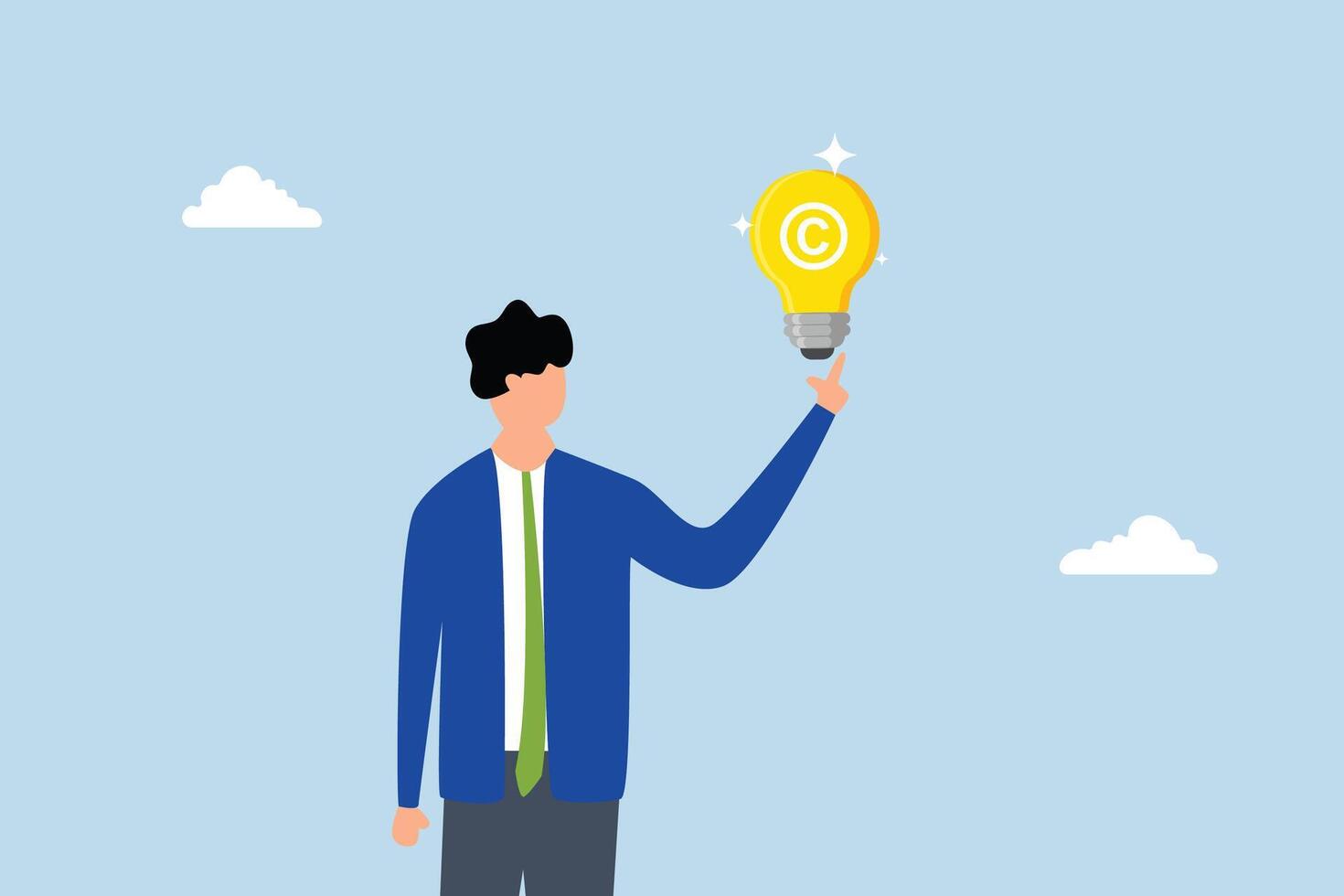 Copyright reserved, Entrepreneur with a light bulb concept featuring a copyright emblem. vector