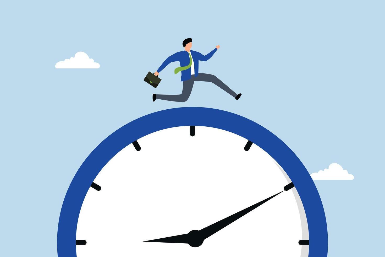 Time run out, rush entrepreneur sprint quickly as time is ticking down. vector