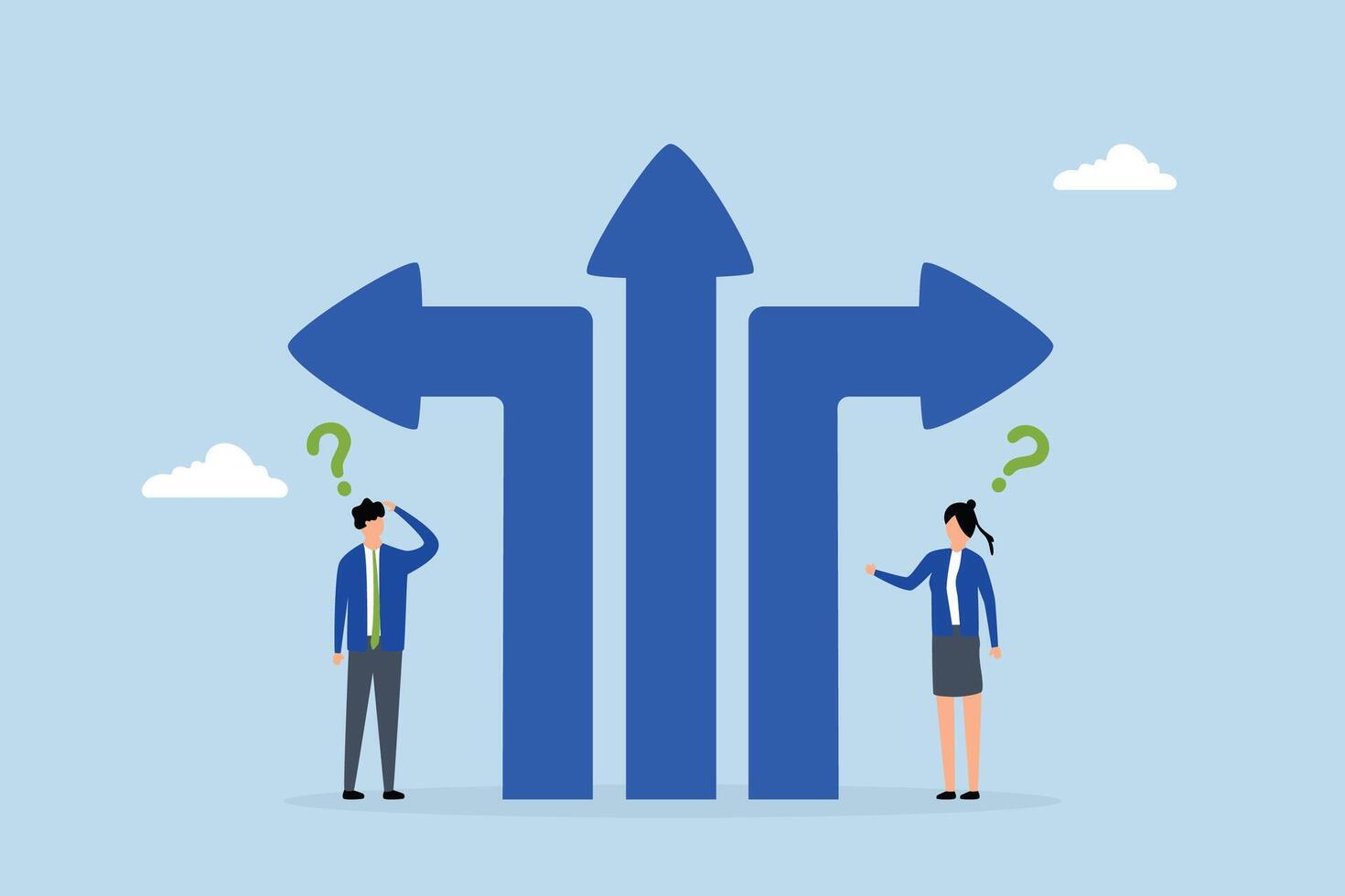 Direction choice, professionals contemplating alternative career options. vector