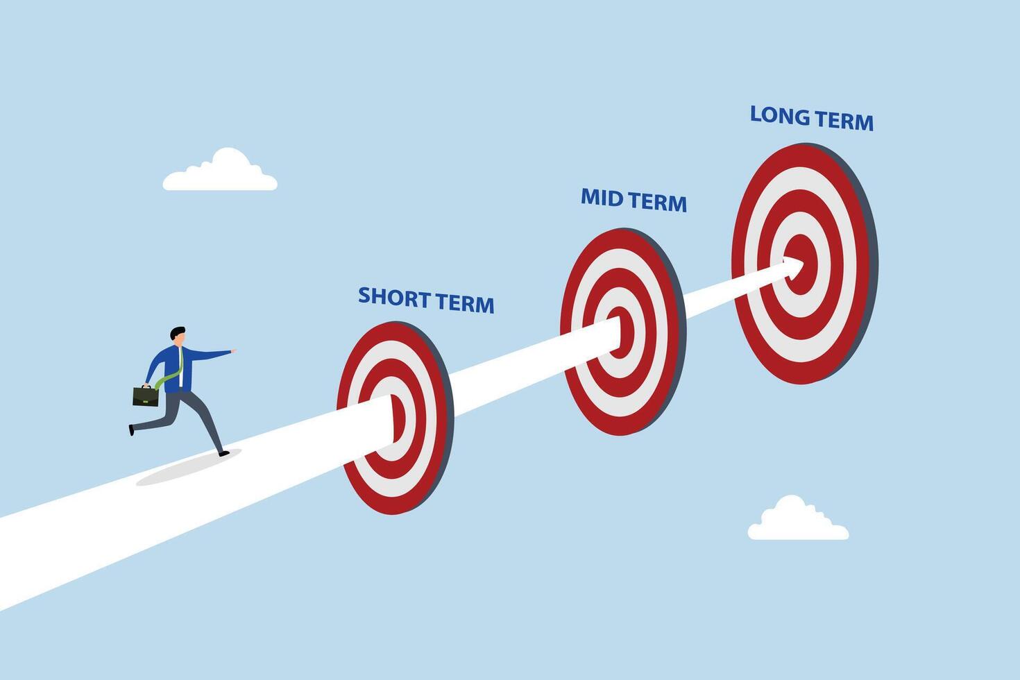 businessman running to short, medium and long term goal vector
