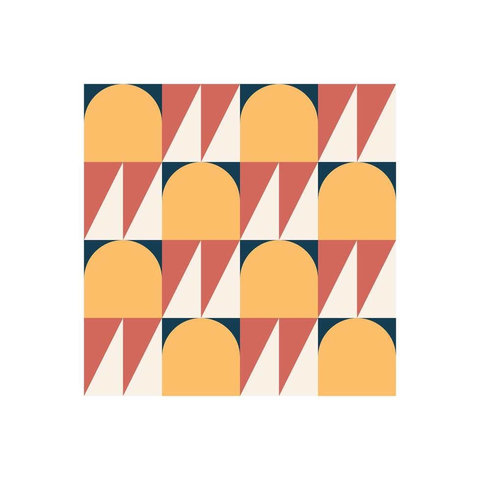 Bauhaus geometric seamless pattern with arches and triangles in retro color palette. Geometric retro design in warm colors. Ideal for backgrounds, packaging and textiles. vector