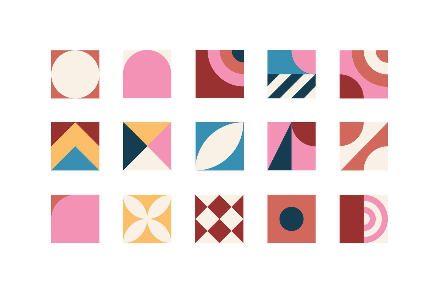 Bauhaus-inspired geometric pattern with bold shapes and modern color combinations. A minimalist, structured design influenced by mid-century aesthetics. Ideal for decor, backgrounds, and textile vector