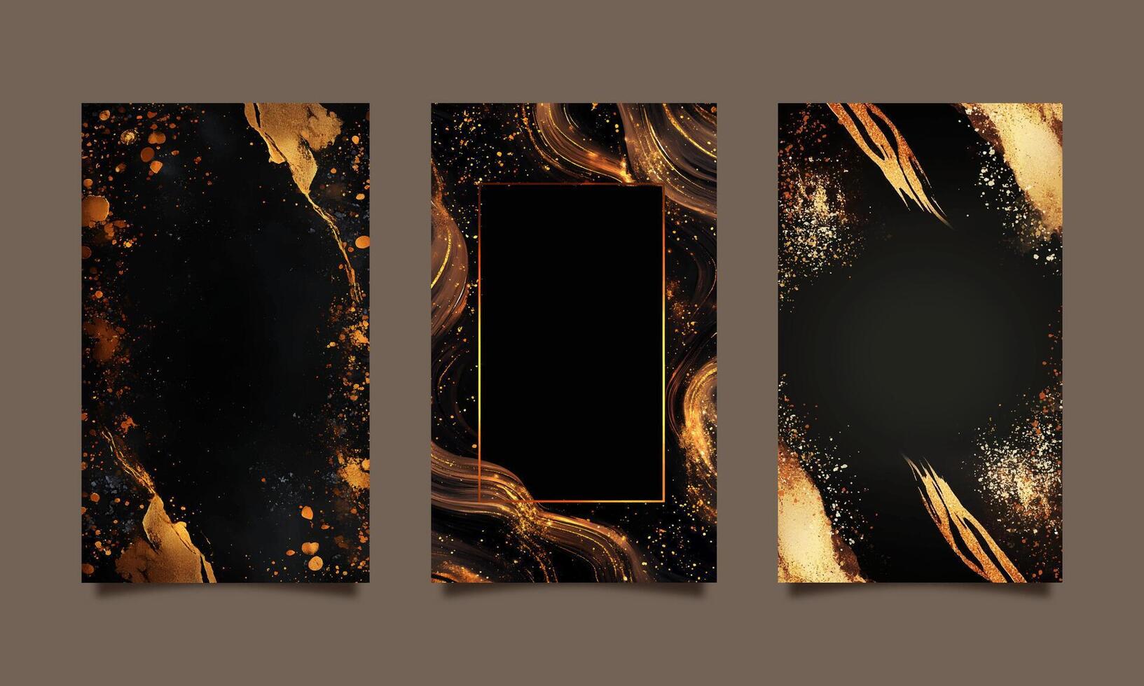 Set of elegant brochure, card, background, cover, flyer. Luxury Black and Gold Grunge Texture vector
