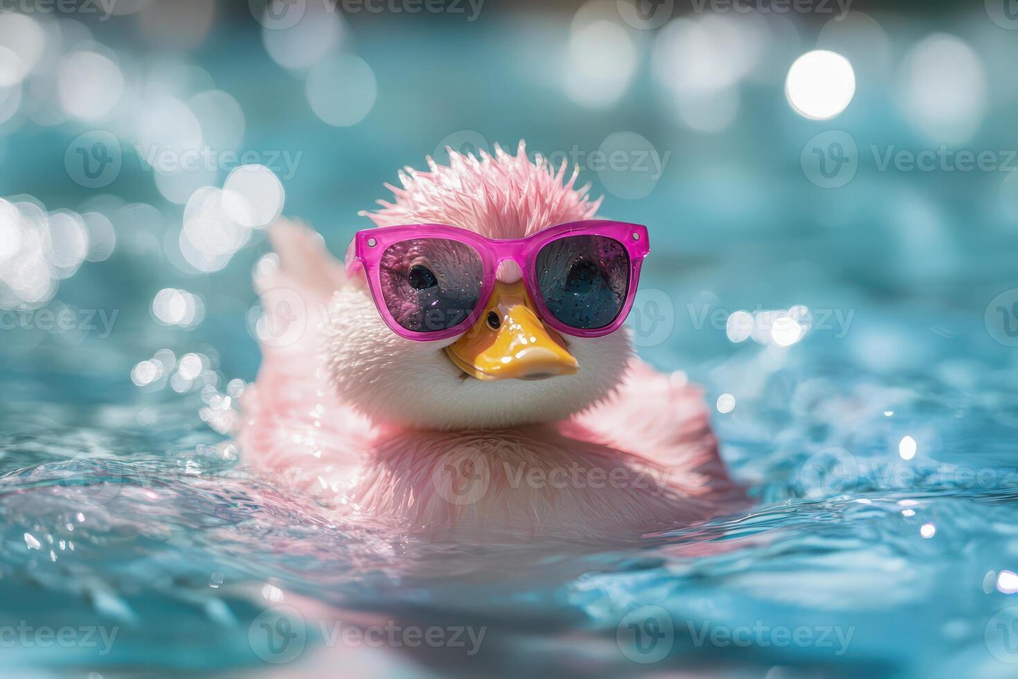 A duck wearing sunglasses in the water photo