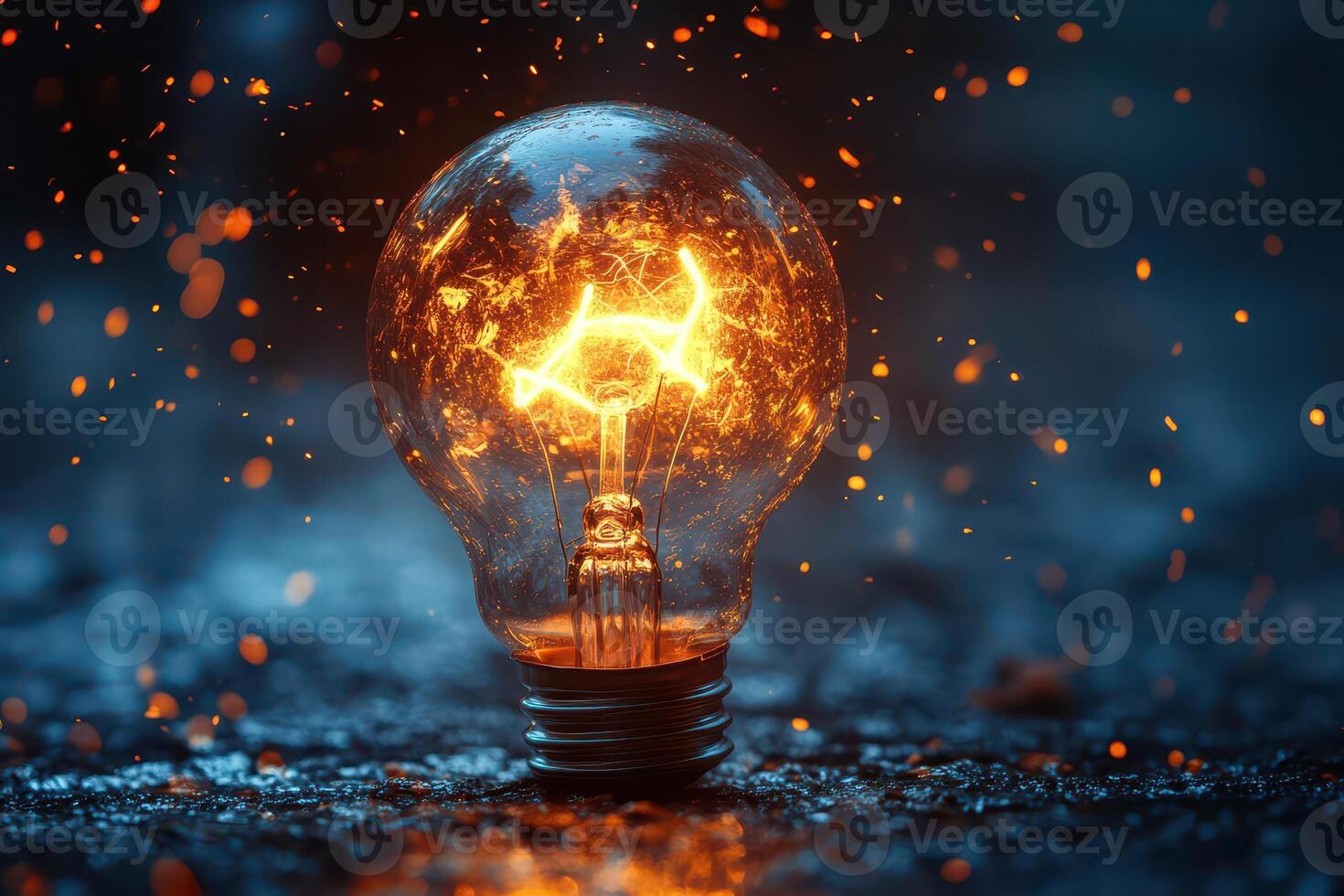 A light bulb with sparks coming out of it photo