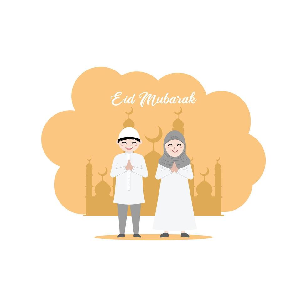 Eid Mubarak Celebration with Happy Muslim Couple Illustration vector