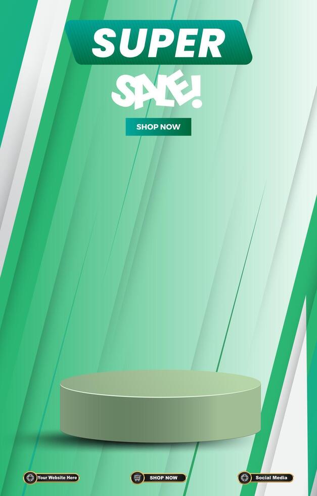 super sale discount portait template banner with blank space 3d podium for social media post product sale with abstract gradient background design vector