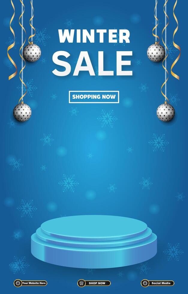 winter sale template banner with blank space 3d podium for social media post product sale with abstract gradient background design vector