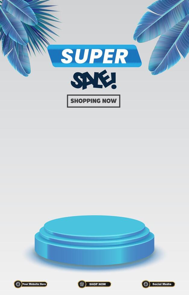 super sale discount template banner with blank space 3d podium for social media post product sale with abstract gradient white background design vector