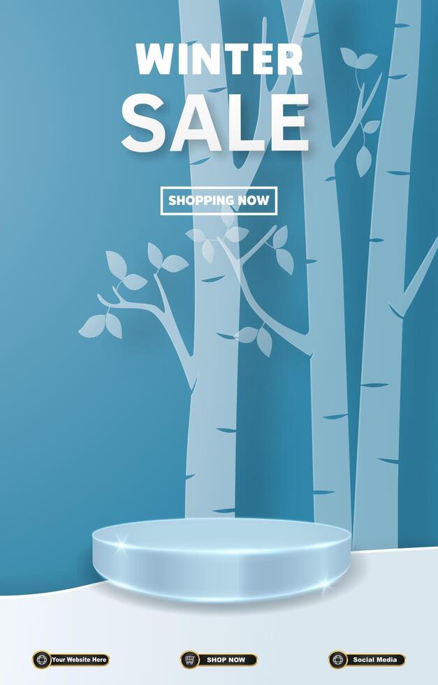 winter sale template banner with blank space 3d podium for social media post product sale with abstract gradient blue background design vector