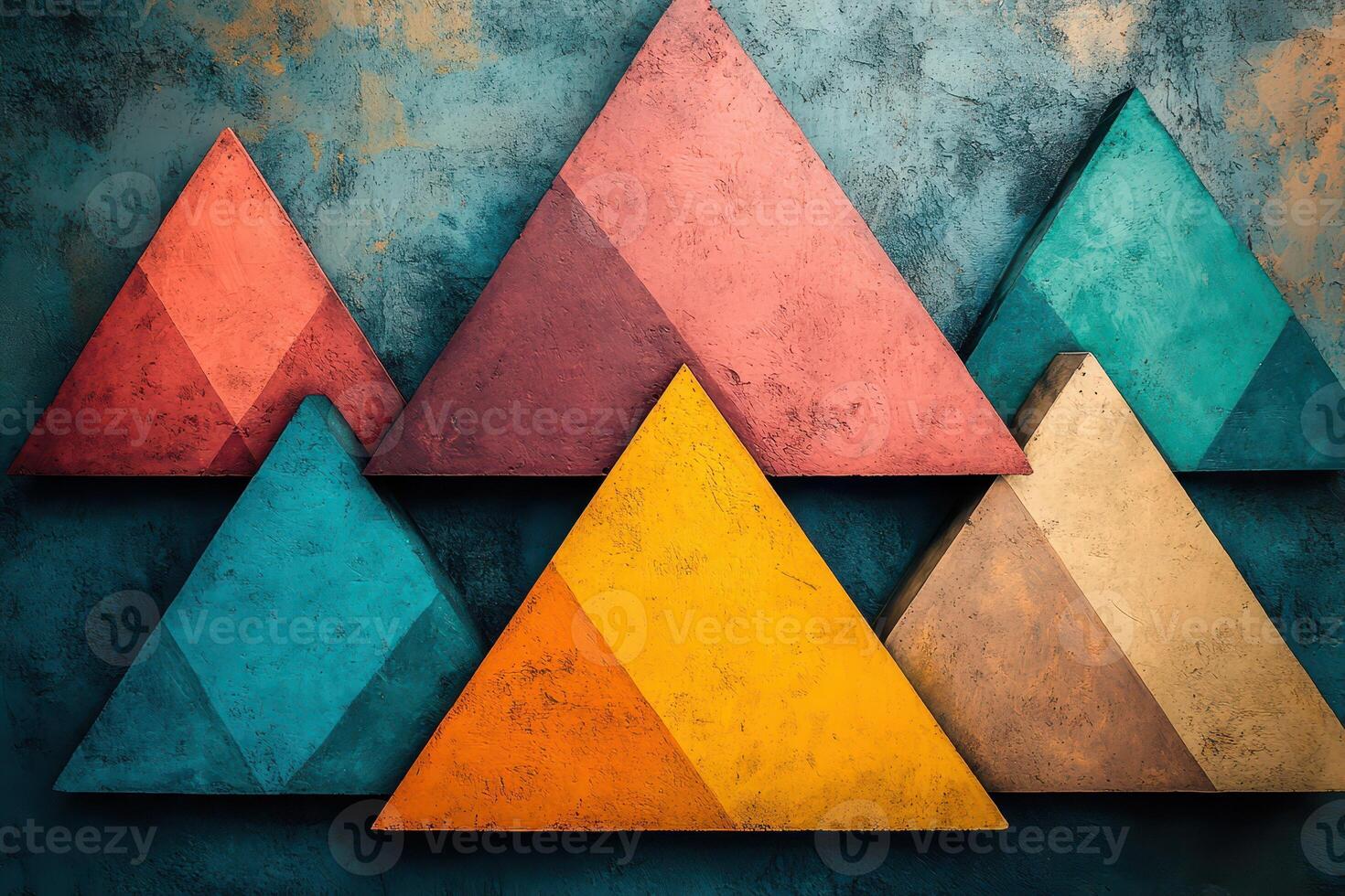 A group of colorful triangles on a wall photo