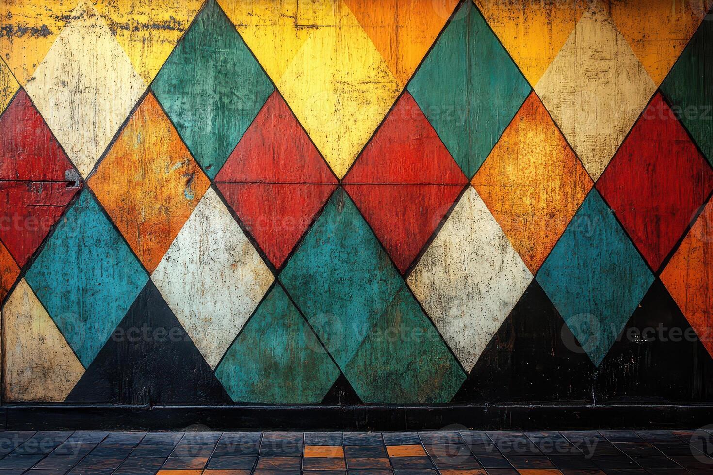Colorful wall with geometric pattern photo