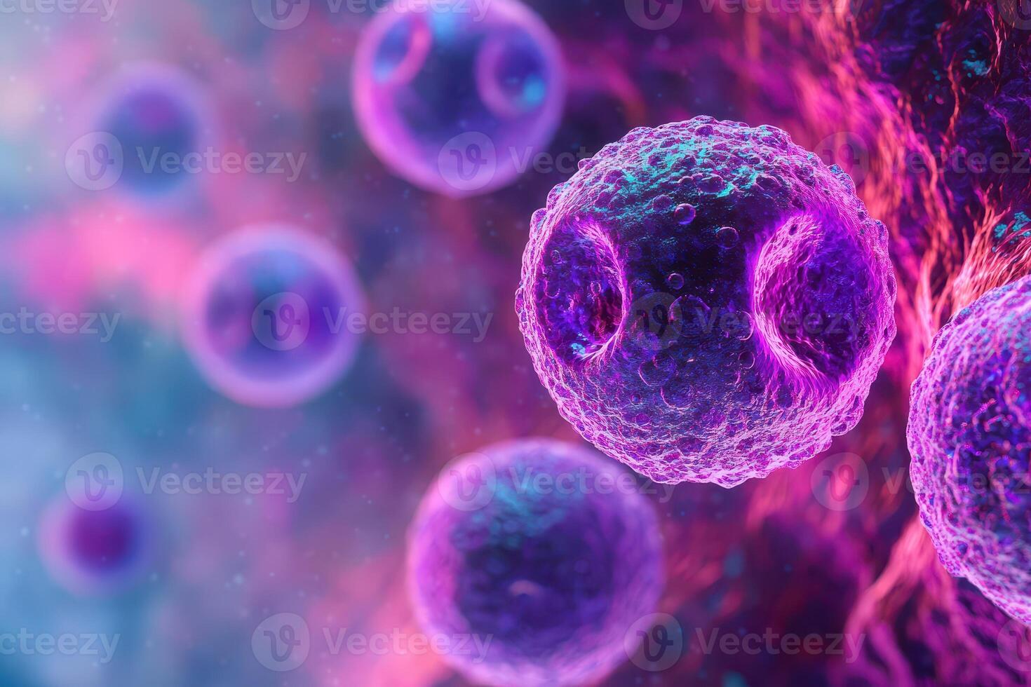 A close up of a cell with purple and pink cells photo
