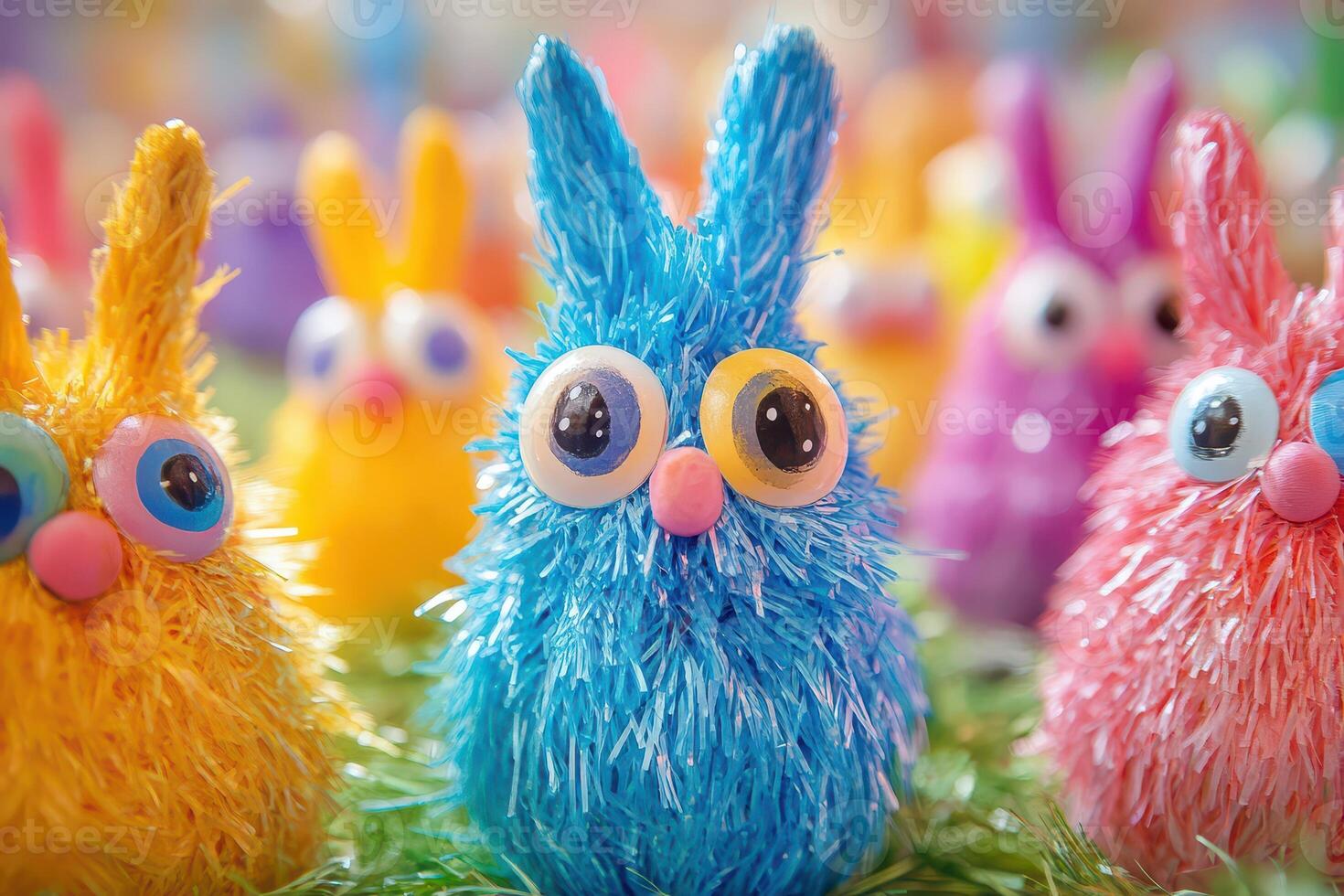 A group of colorful plastic easter bunnies photo